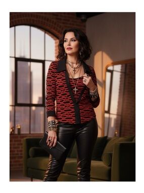 new Donna  Ruched Mesh Jacket + Boned Corset Style Tank Twinset  Red + Black